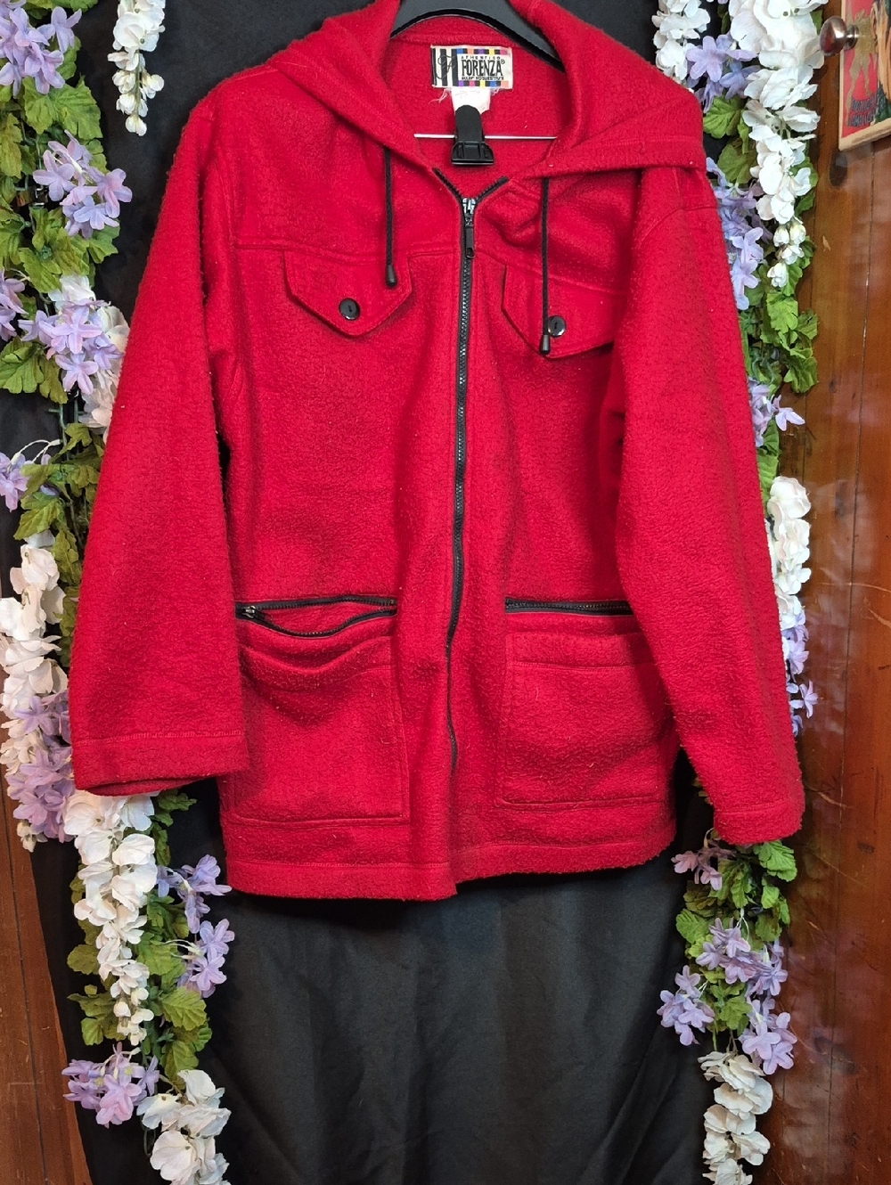 Forenza Red Hooded Zip Front Jacket